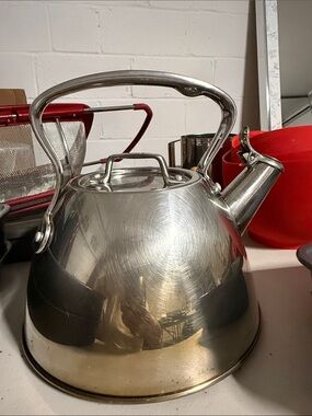 Polished Silver Stovetop Whistling Kettle - Stainless Steel